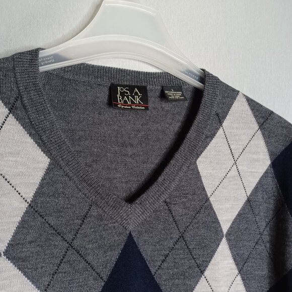 Jos. A. Bank Merino Wool Sweater Mens Large Gray Multicolor Retro Classic - Picture 4 of 7